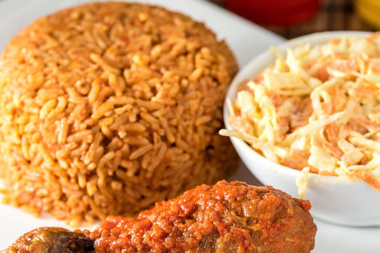Set Meal 12 - Jollof Rice, Ghana Style Chicken Stew, Honey Glazed Chicken & Plantain