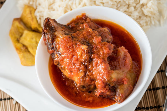 Set Meal 4 - Plain rice, Ghana Style Chicken Stew, Honey Glazed Chicken & Plantain